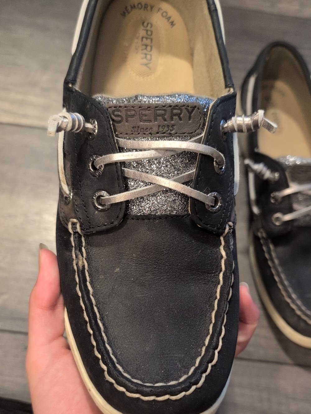 Sperry Womens Black Shoes with Silver Glitter Accents - Picture 2 of 5